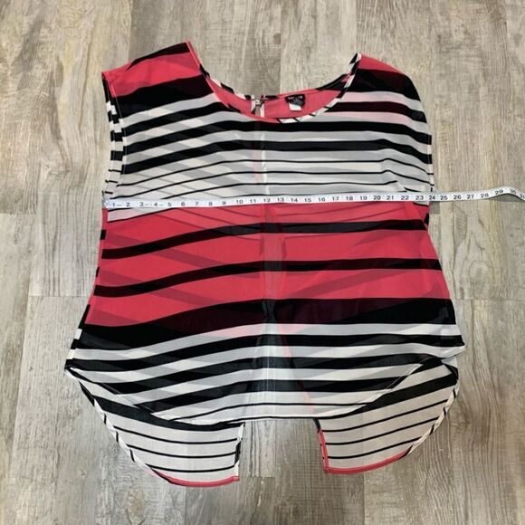 Torrid 0 Striped Blouse Pink/coral Sheer Button Back Top - Picture 11 of 11